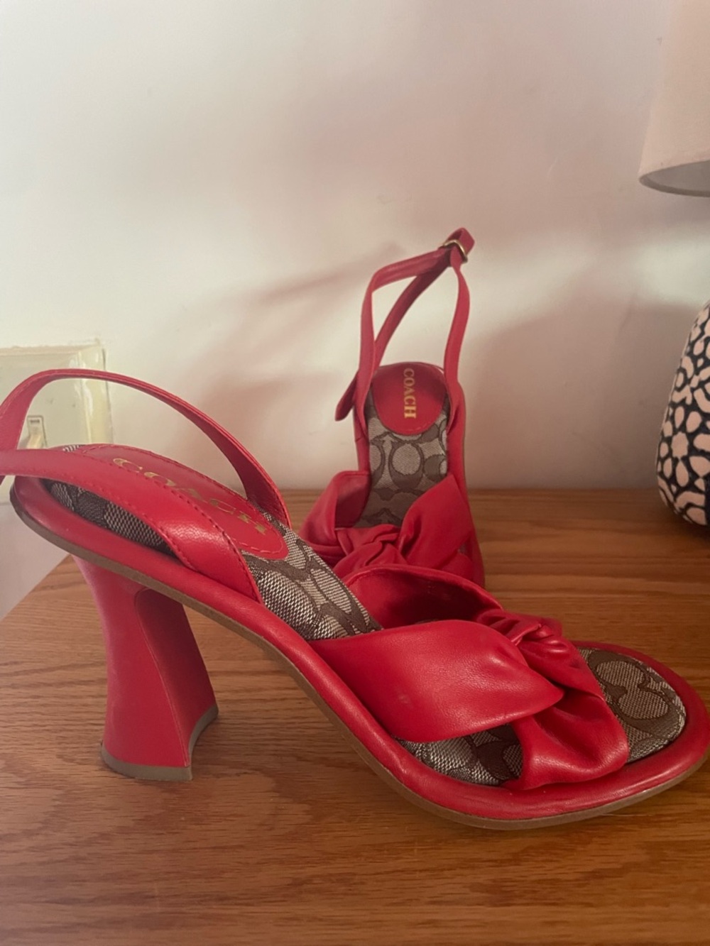 Coach Red Knotted Leather High Heel Sandals